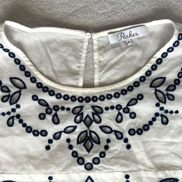 Parker Tiered flutter sleeve Embroidered eyelet cotton white dress size M - Picture 4 of 9